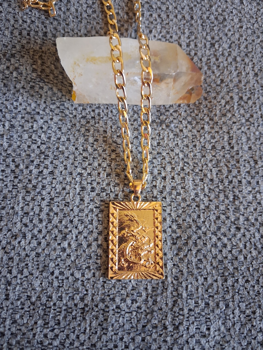 Gold Rectangular Dragon Pendant Necklace - Women's Jewelry